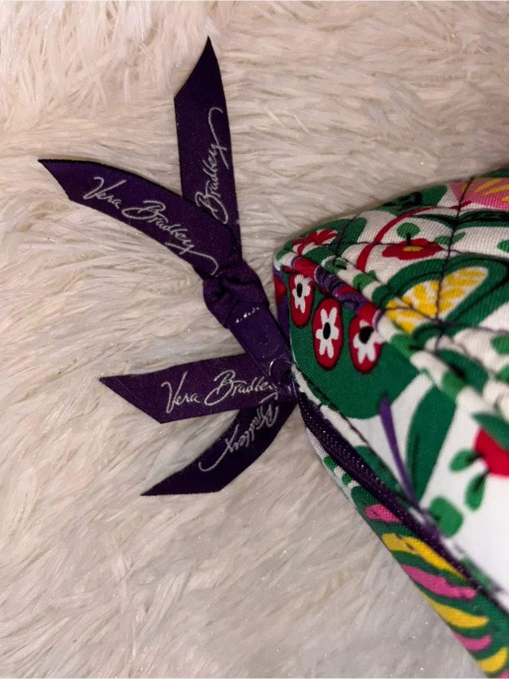 Vera Bradley Quilted Cosmetic Case - White with Pink, Purple & Green Floral